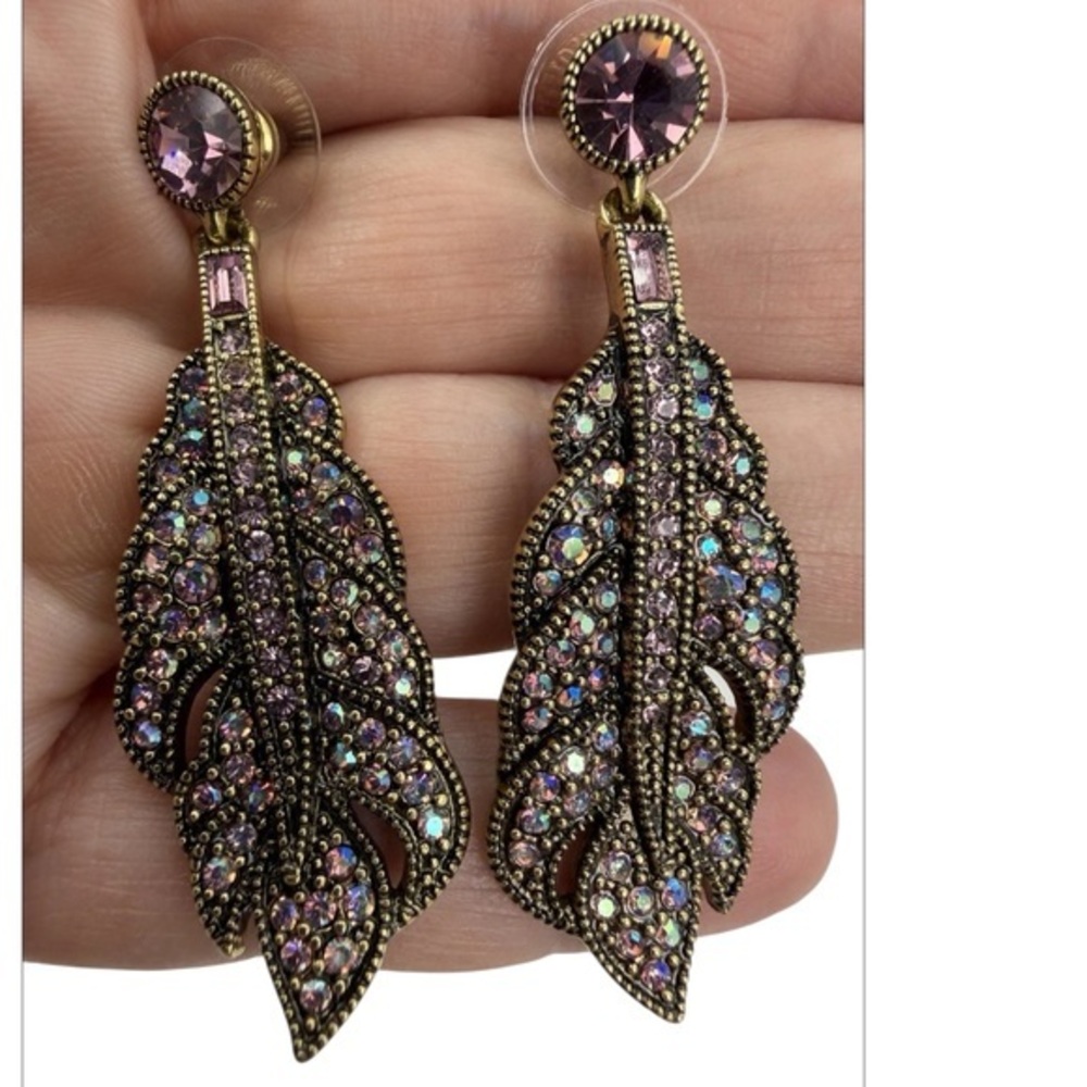Heidi Daus Purple and Gold Feather Earrings